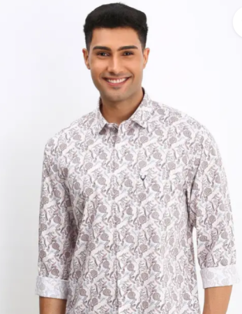 Allen Solly Mens Pure Cotton Printed Casual Kurta With Mandarin Collar